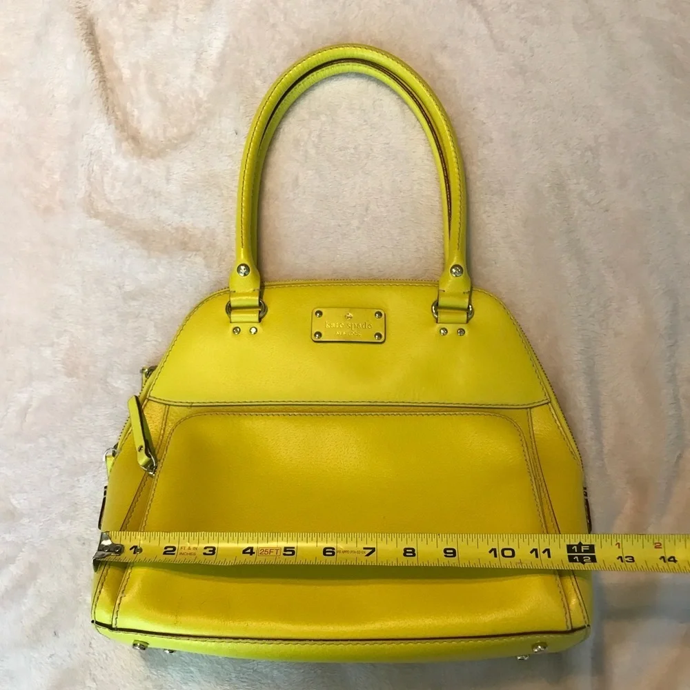 Kate Spade NEW YORK Zipper Pockets Leather Yellow Green Shoulder Hand Bag Purse